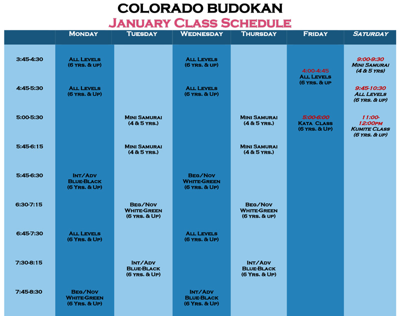 Karate Class Schedule Colorado Budokan Martial Arts for Kids and